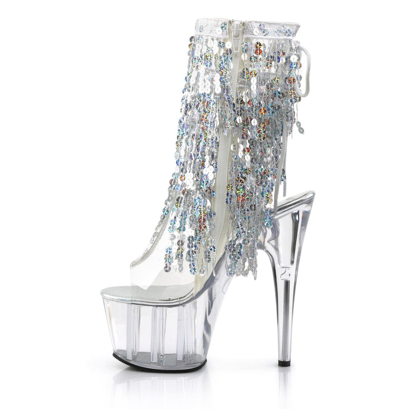 Pleaser ADORE-1017SQF Platform Ankle Boot (Clear-Silver Holo/Clear)
