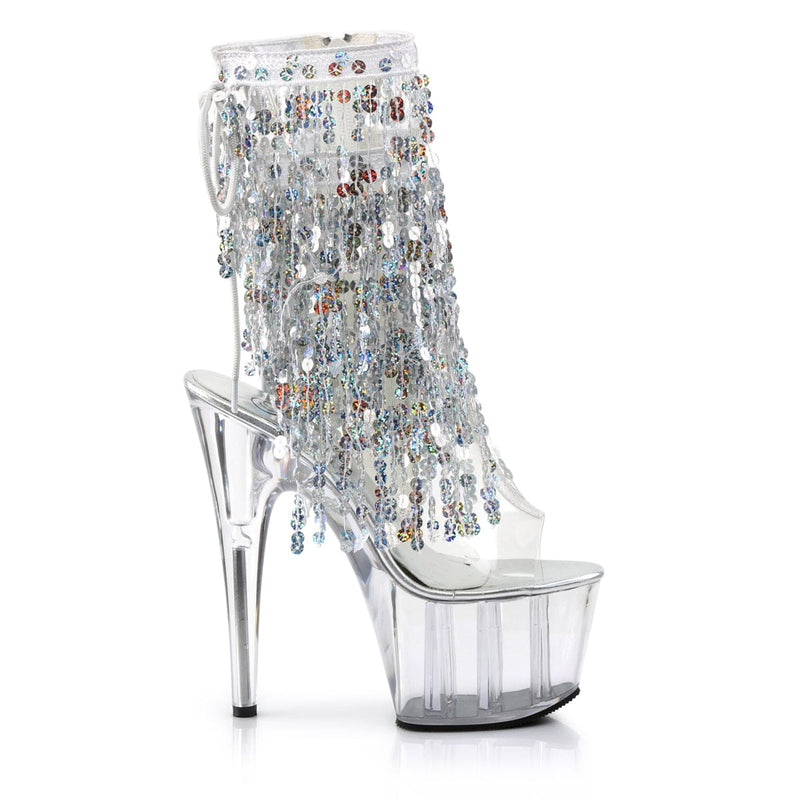 Pleaser ADORE-1017SQF Platform Ankle Boot (Clear-Silver Holo/Clear)
