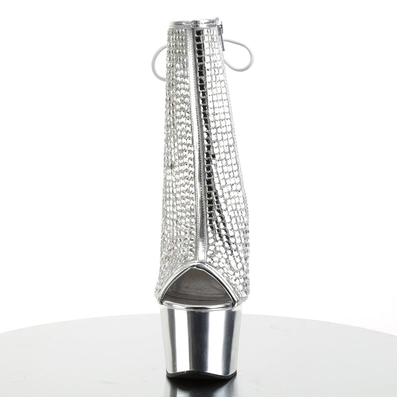 Pleaser ADORE-1018DCS Platform Ankle Boot (Silver Multi Rhinestone/Silver Chrome)