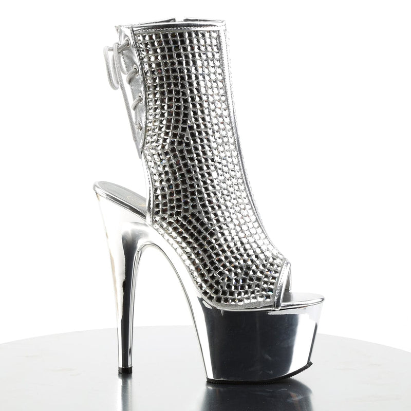 Pleaser ADORE-1018DCS Platform Ankle Boot (Silver Multi Rhinestone/Silver Chrome)