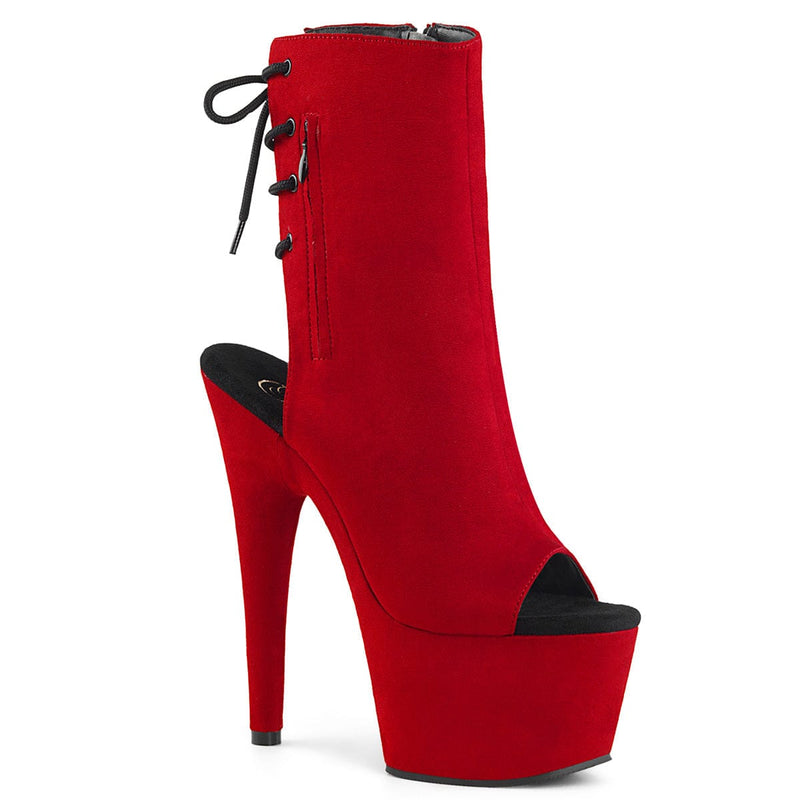 Pleaser ADORE-1018FS Platform Ankle Boot (Red Faux Suede/Red Faux Suede)