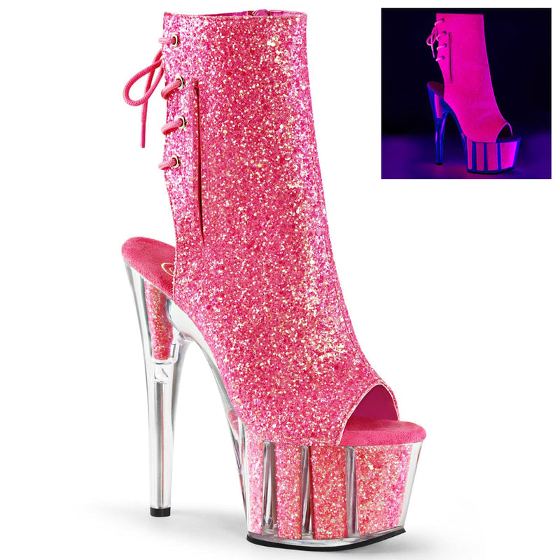 Pleaser ADORE-1018G Platform Ankle Boot (Neon Pink Glitter/Neon Pink Glitter)
