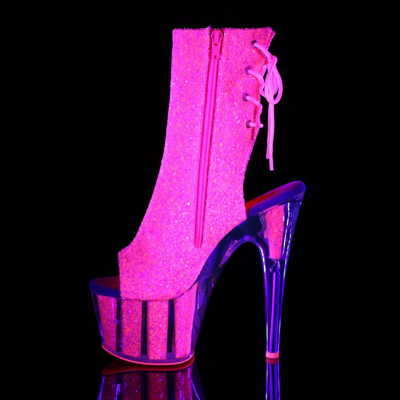 Pleaser ADORE-1018G Platform Ankle Boot (Neon Pink Glitter/Neon Pink Glitter)