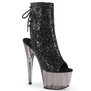 Pleaser ADORE-1018GT Platform Ankle Boot (Black Glitter/Smoke Tinted)
