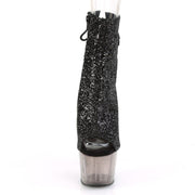 Pleaser ADORE-1018GT Platform Ankle Boot (Black Glitter/Smoke Tinted)