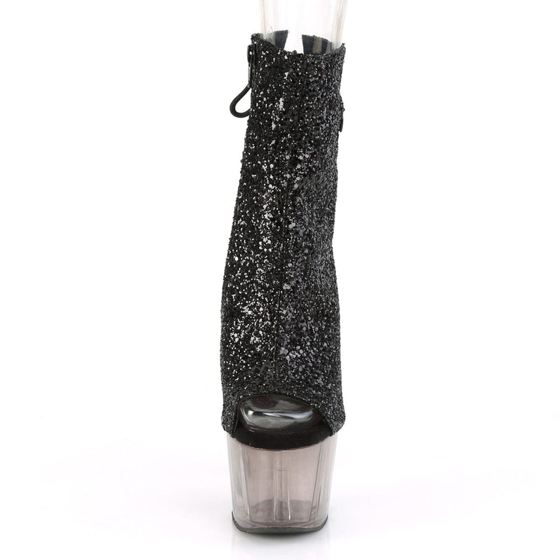 Pleaser ADORE-1018GT Platform Ankle Boot (Black Glitter/Smoke Tinted)