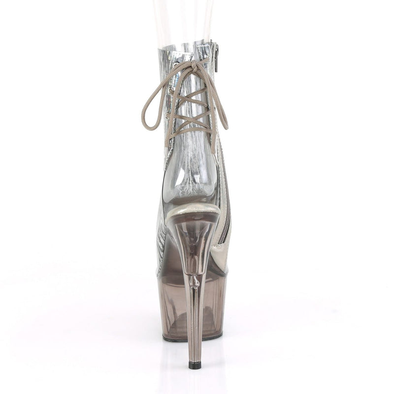 Pleaser ADORE-1018HCT Platform Ankle Boot (Clear-Silver Hologram TPU/Smoke Tinted)