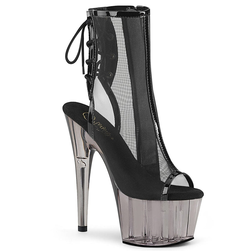 Pleaser ADORE-1018MSHT Platform Ankle Boot (Black Patent-Mesh/Smoke Tinted)