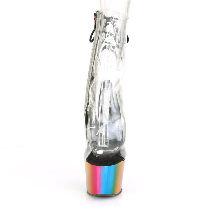 Pleaser ADORE-1018RC Platform Ankle Boot (Clear/Rainbow Chrome)