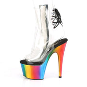 Pleaser ADORE-1018RC Platform Ankle Boot (Clear/Rainbow Chrome)