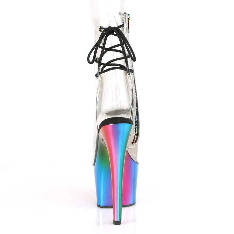 Pleaser ADORE-1018RC Platform Ankle Boot (Clear/Rainbow Chrome)