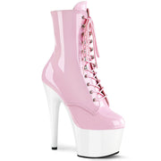 Pleaser ADORE-1020 Platform Ankle Boot (Baby Pink Patent/White) 5