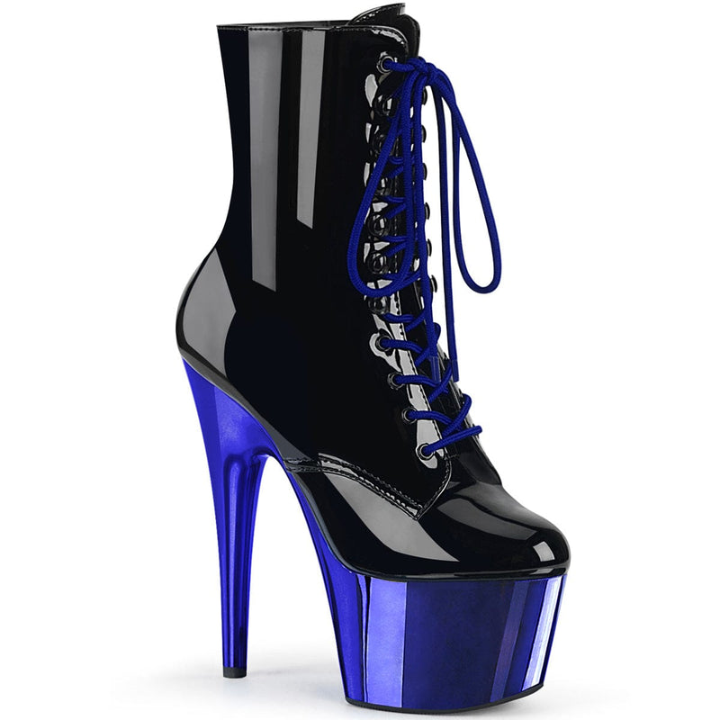 Pleaser ADORE-1020 Platform Ankle Boot (Black Patent/Royal Blue Chrome) 5