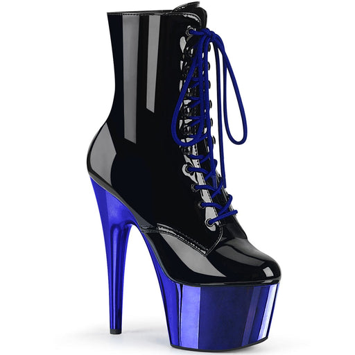 Pleaser ADORE-1020 Platform Ankle Boot (Black Patent/Royal Blue Chrome) 5