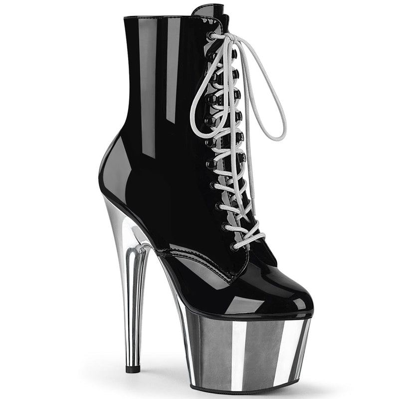 Pleaser ADORE-1020 Platform Ankle Boot (Black Patent/Silver Chrome) 5
