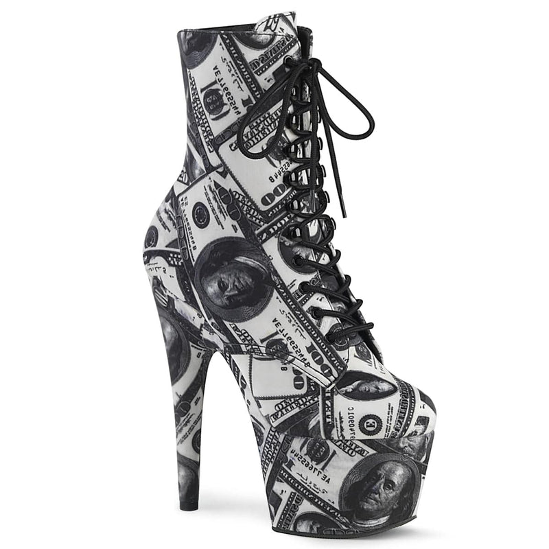 Pleaser ADORE-1020DP Platform Ankle Boot (White-Black Fabric/White-Black Fabric) 5