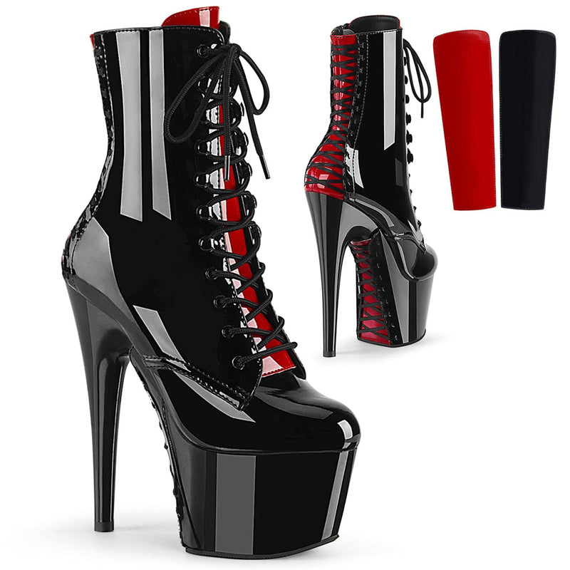 Pleaser ADORE-1020FH Platform Ankle Boot (Black-Red Patent/Black-Red) 5