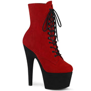 Pleaser ADORE-1020FSTT Platform Ankle Boot (Red Faux Suede/Black Faux Suede)