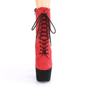 Pleaser ADORE-1020FSTT Platform Ankle Boot (Red Faux Suede/Black Faux Suede)