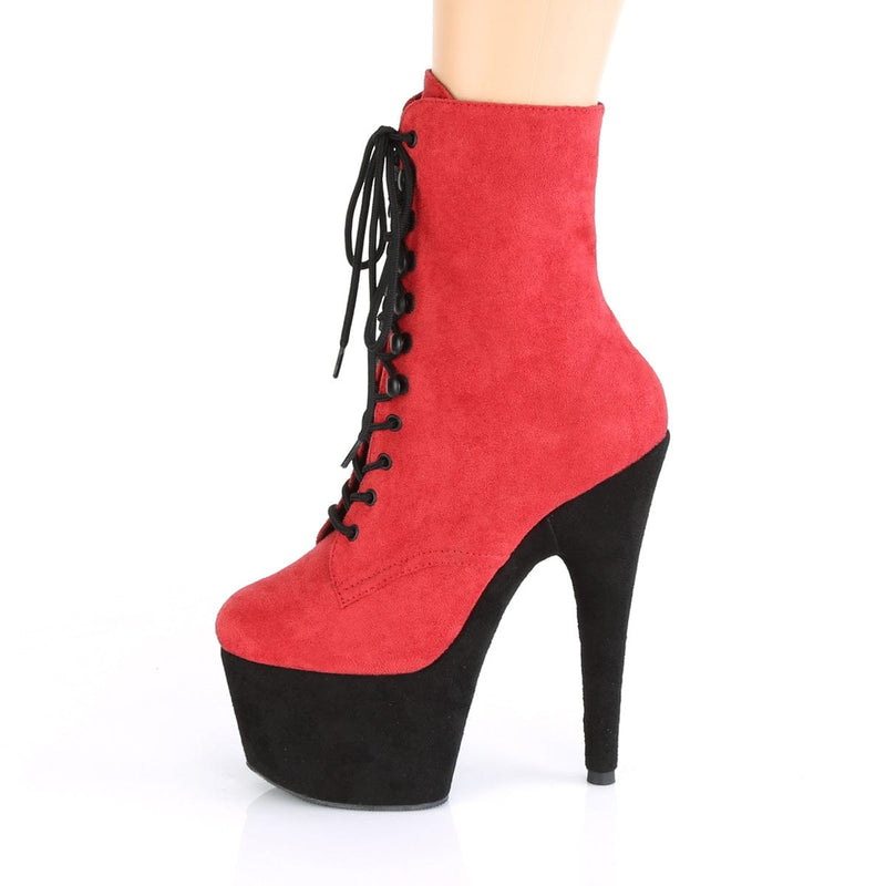 Pleaser ADORE-1020FSTT Platform Ankle Boot (Red Faux Suede/Black Faux Suede)