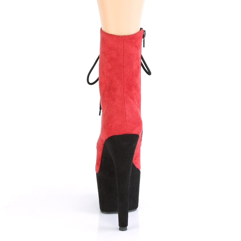 Pleaser ADORE-1020FSTT Platform Ankle Boot (Red Faux Suede/Black Faux Suede)