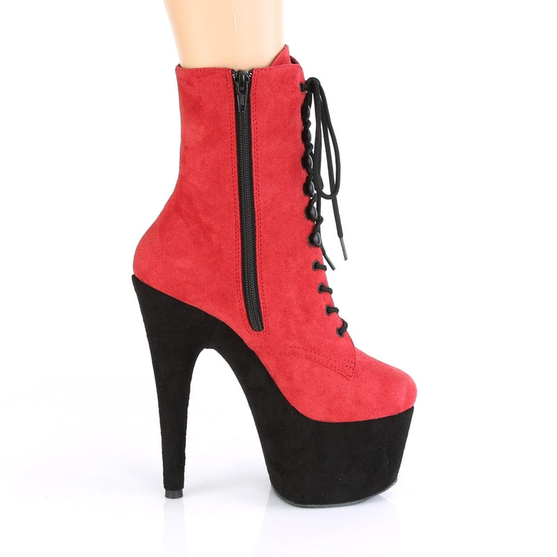 Pleaser ADORE-1020FSTT Platform Ankle Boot (Red Faux Suede/Black Faux Suede)