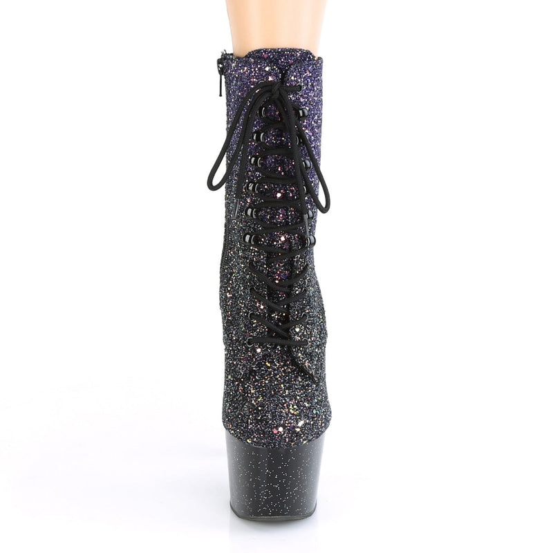 Pleaser ADORE-1020OMBG Platform Ankle Boot (Purple Multi Glitter/Black)