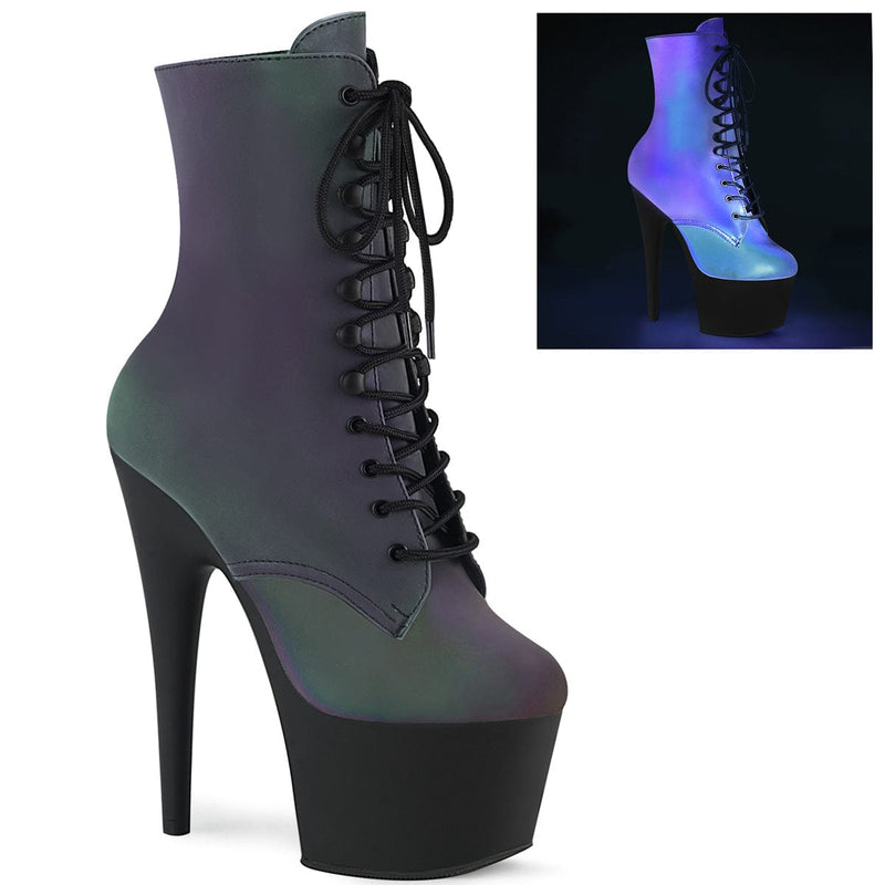 Pleaser ADORE-1020REFL Platform Ankle Boot (Green Multi Reflective/Black Matte) 5