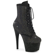 Pleaser ADORE-1020RM Platform Ankle Boot (Black Faux Suede-Rhinestone Mesh/Black Matte) 5
