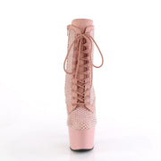 Pleaser ADORE-1020RM Platform Ankle Boot (Salmon Pink Faux Suede-Rhinestone Mesh/Baby Pink M.)