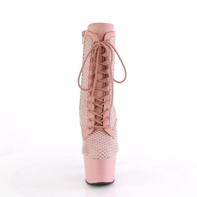 Pleaser ADORE-1020RM Platform Ankle Boot (Salmon Pink Faux Suede-Rhinestone Mesh/Baby Pink M.)