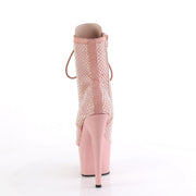 Pleaser ADORE-1020RM Platform Ankle Boot (Salmon Pink Faux Suede-Rhinestone Mesh/Baby Pink M.)