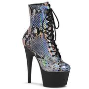 Pleaser ADORE-1020SP Platform Ankle Boot (Silver Holo Snake Print/Black Matte)