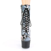 Pleaser ADORE-1020SP Platform Ankle Boot (Silver Holo Snake Print/Black Matte)