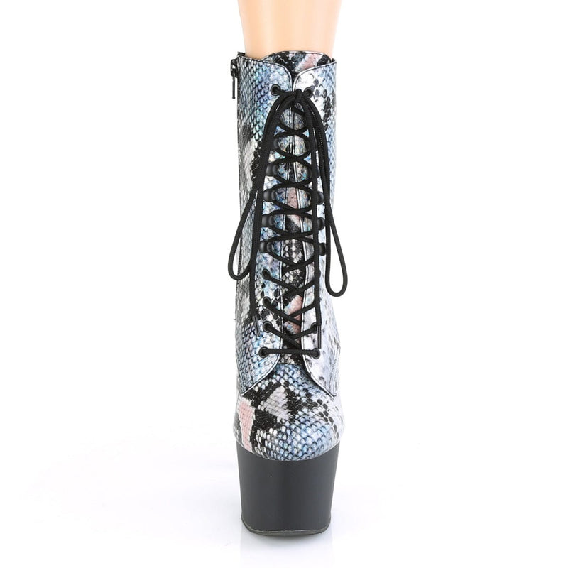 Pleaser ADORE-1020SP Platform Ankle Boot (Silver Holo Snake Print/Black Matte)