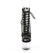 Pleaser ADORE-1021RM Platform Ankle Boot (Black Faux Suede-Rhinestone Mesh/Clear)