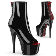 Pleaser ADORE-1025 Platform Ankle Boot (Black-Red Patent/Black)