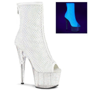 Pleaser ADORE-1031GM Platform Ankle Boot (White Fabric-Rhinestone Mesh/Clear) 5