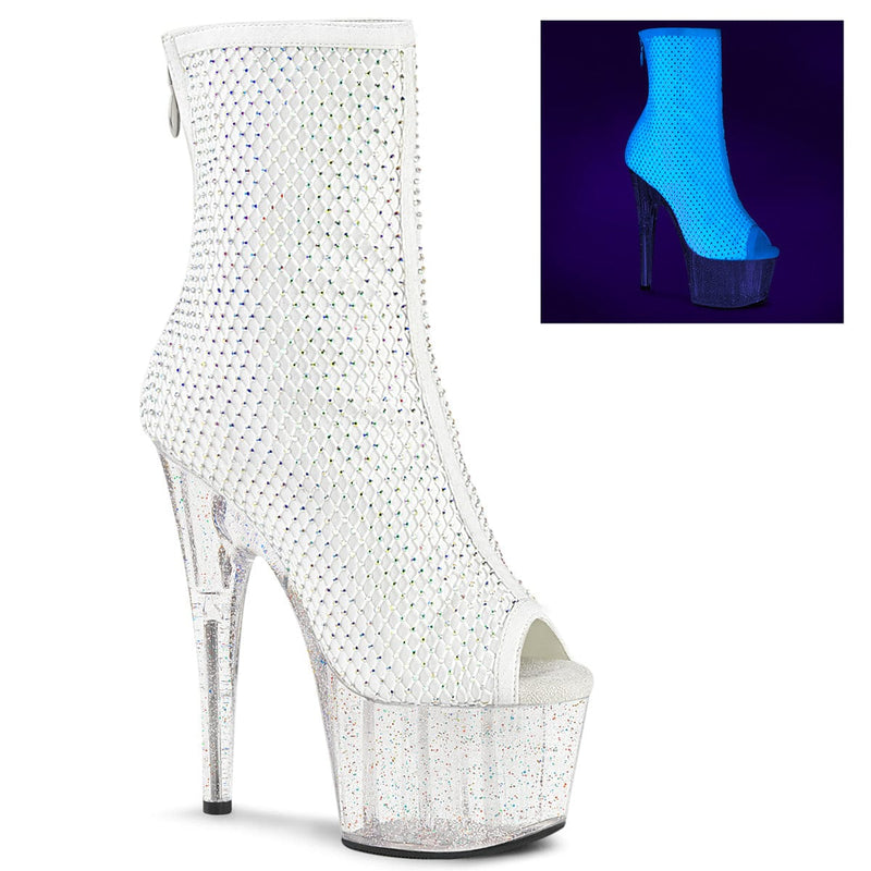 Pleaser ADORE-1031GM Platform Ankle Boot (White Fabric-Rhinestone Mesh/Clear) 5