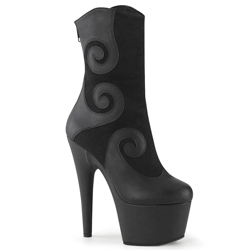 Pleaser ADORE-1034 Platform Ankle Boot (Black Faux Suede-Faux Leather/Black Matte)