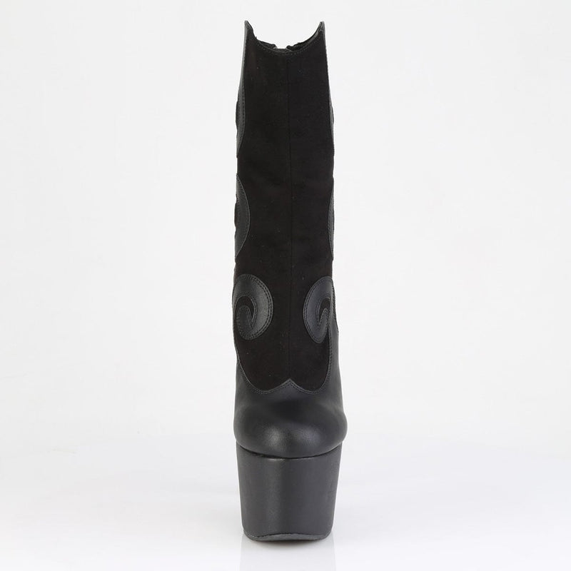 Pleaser ADORE-1034 Platform Ankle Boot (Black Faux Suede-Faux Leather/Black Matte)