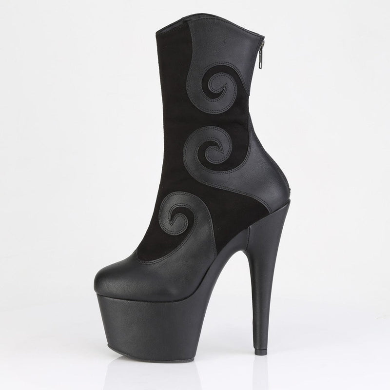 Pleaser ADORE-1034 Platform Ankle Boot (Black Faux Suede-Faux Leather/Black Matte)