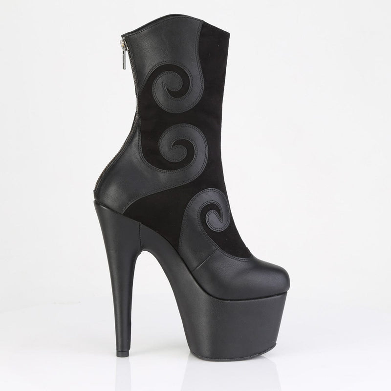 Pleaser ADORE-1034 Platform Ankle Boot (Black Faux Suede-Faux Leather/Black Matte)