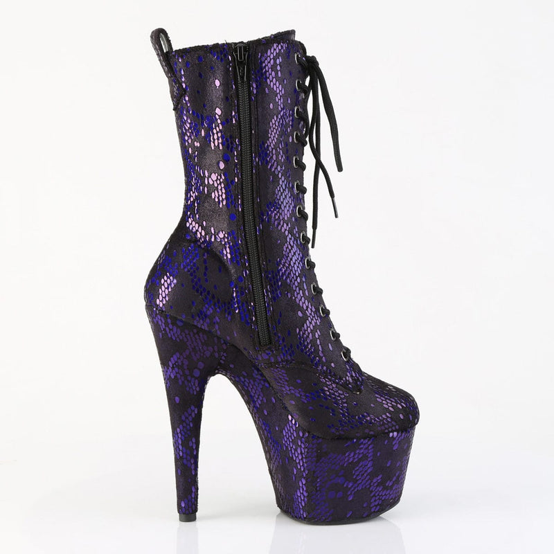 Pleaser ADORE-1040SPF Platform Ankle Boot (Purple Metallic Snake Print Fabric/M)