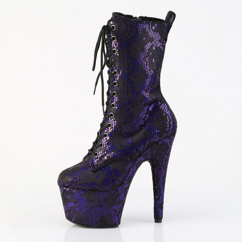 Pleaser ADORE-1040SPF Platform Ankle Boot (Purple Metallic Snake Print Fabric/M)