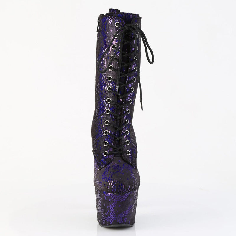 Pleaser ADORE-1040SPF Platform Ankle Boot (Purple Metallic Snake Print Fabric/M)
