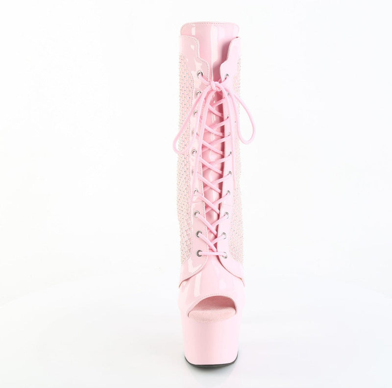 Pleaser ADORE-1048RSNT Platform Ankle Boot (Baby Pink Patent-Mesh-Rhinestone/Baby Pink)