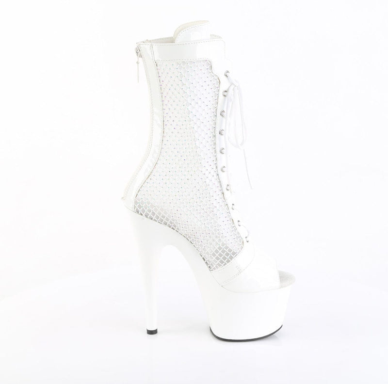Pleaser ADORE-1048RSNT Platform Ankle Boot (White Patent-Mesh-Rhinestone/White)