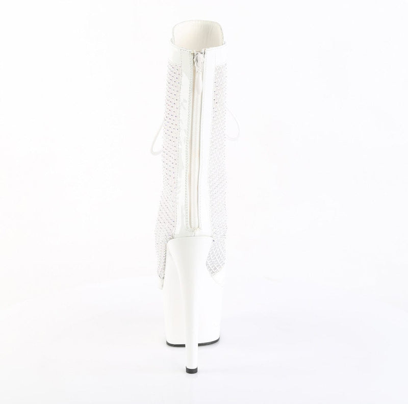 Pleaser ADORE-1048RSNT Platform Ankle Boot (White Patent-Mesh-Rhinestone/White)