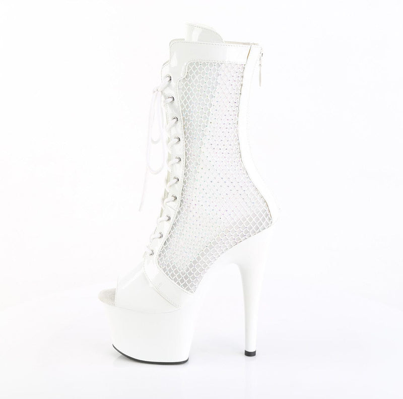 Pleaser ADORE-1048RSNT Platform Ankle Boot (White Patent-Mesh-Rhinestone/White)